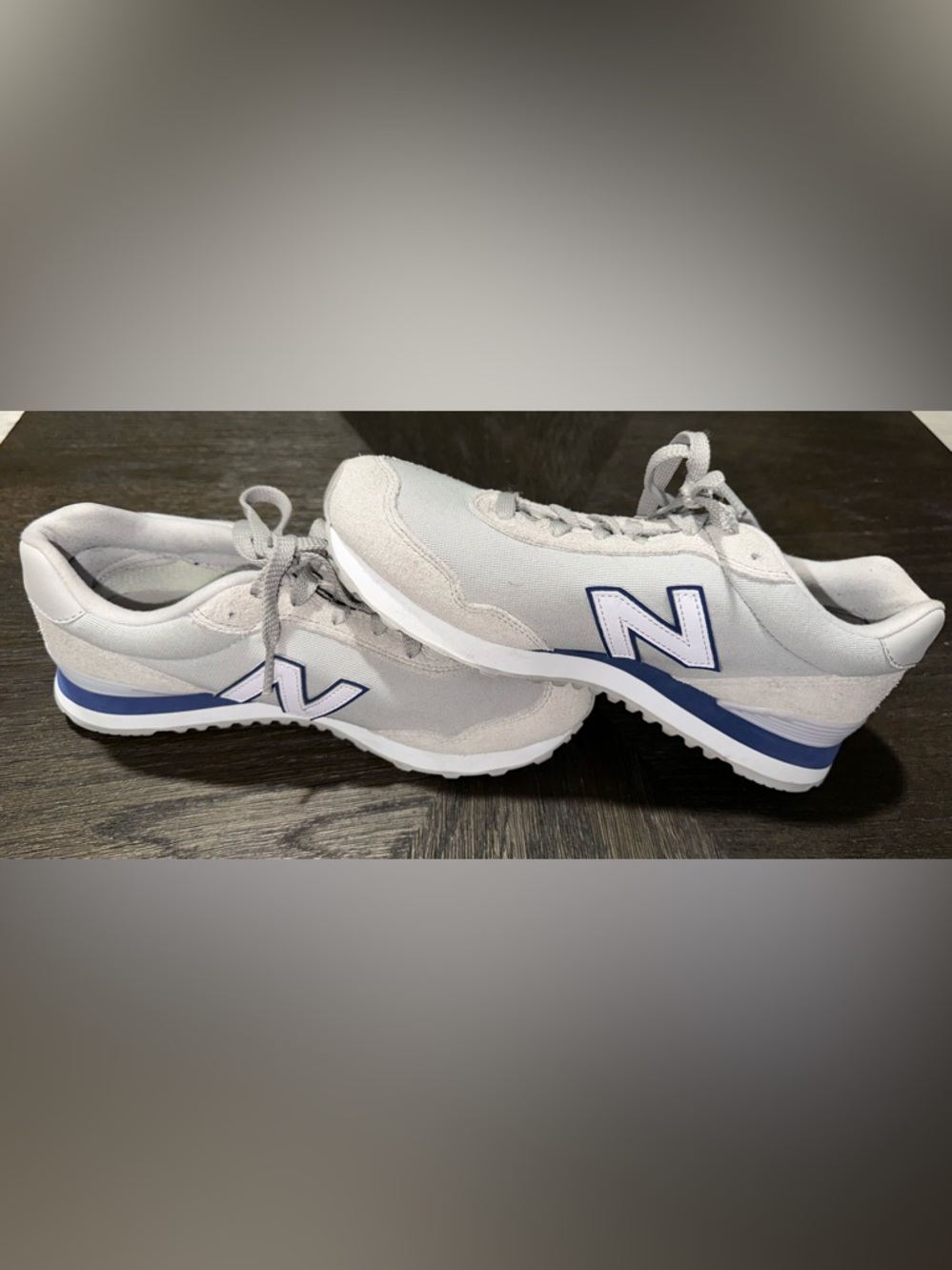 New Balance Light Gray Sneakers with Navy Tongue Label